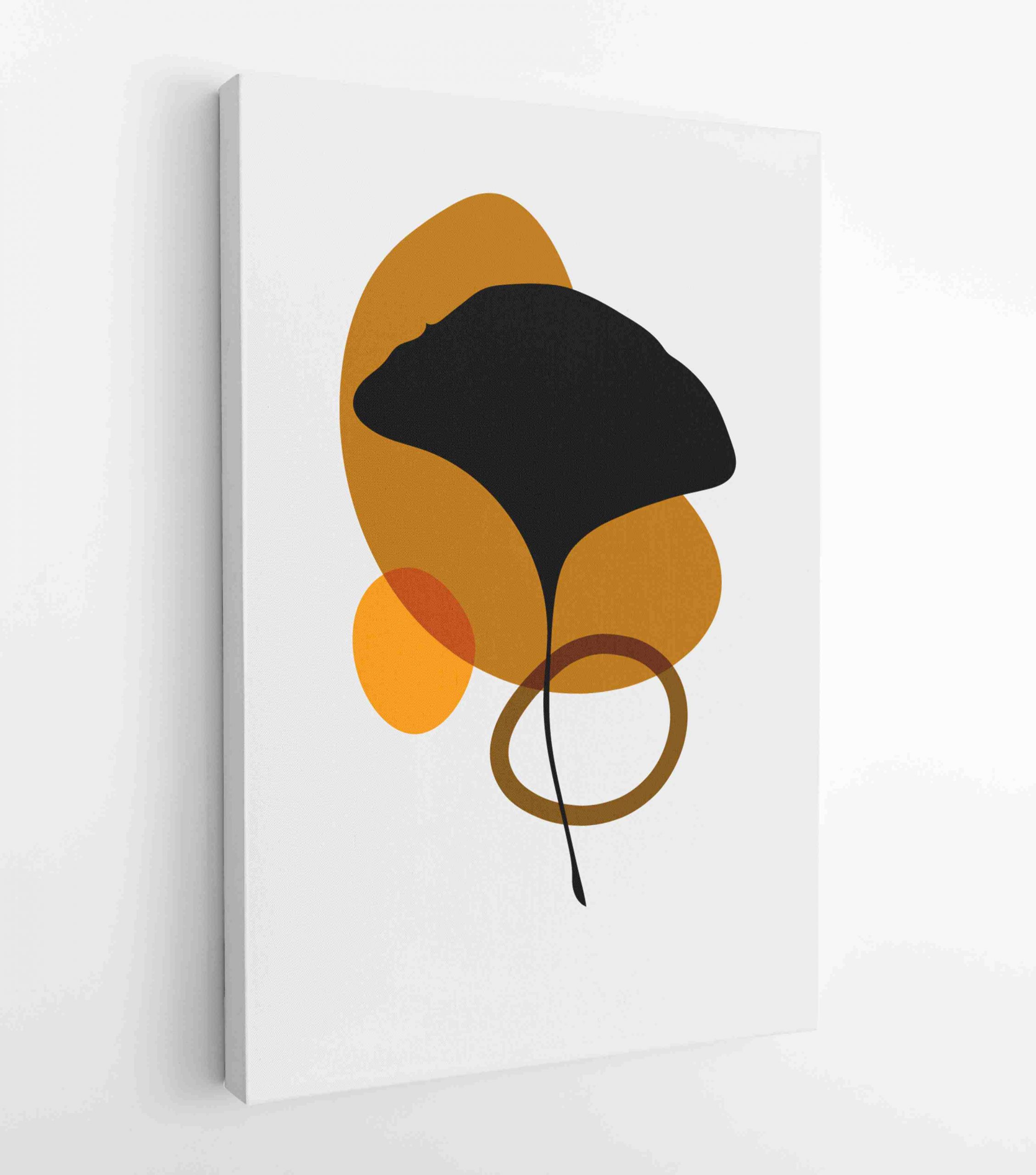Earth tone natuurlijke kleuren gebladerte lijntekeningen boho planten tekening met abstracte vorm 1 - Moderne schilderijen – Verticaal – 1910090980